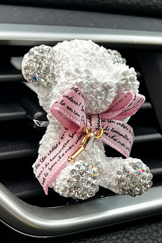 Αρωματικό αυτοκινήτου αρκουδάκι με ροζ φιόγκο και κλειδάκι - ΑΣΠΡΟ