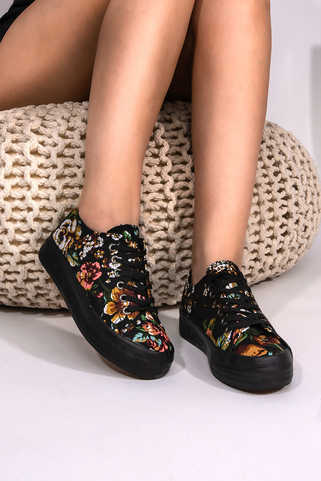 Sneakers με floral σχέδιο - ΜΑΥΡΟ