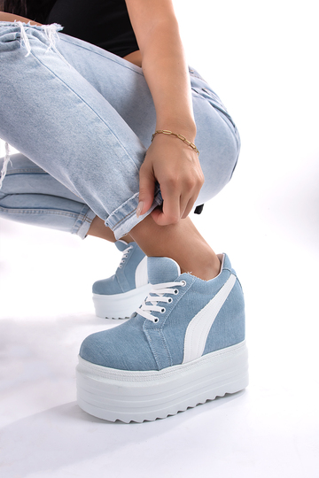 Denim αθλητικά με εσωτερικό τακούνι - ΓΑΛΑΖΙΟ
