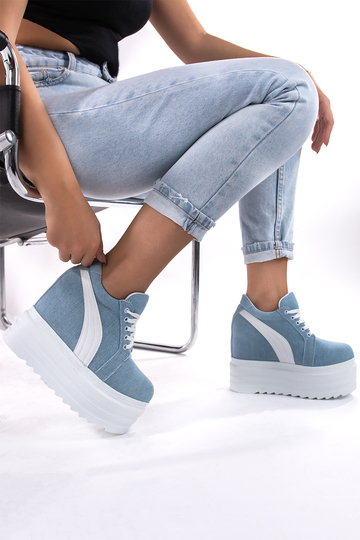 Denim αθλητικά με εσωτερικό τακούνι - ΓΑΛΑΖΙΟ