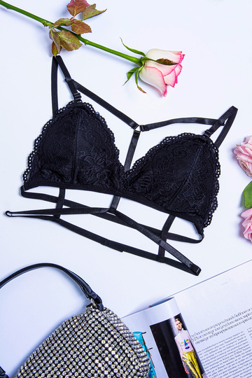 Strappy bralette με δαντέλα - ΜΑΥΡΟ