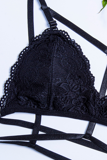 Strappy bralette με δαντέλα - ΜΑΥΡΟ