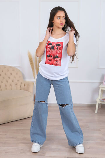 T-shirt με κόκκινη στάμπα 