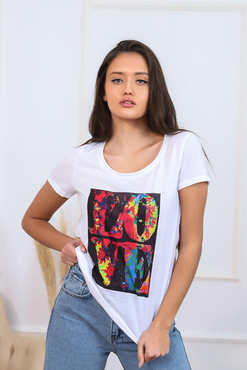  T-shirt με μαύρη στάμπα - ΑΣΠΡΟ