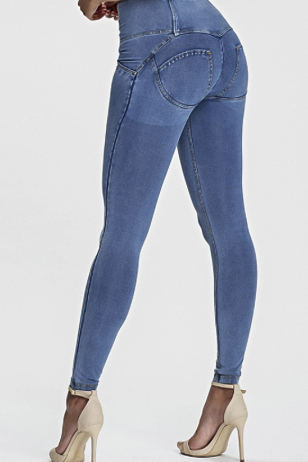 Blue push up leggings with buttons