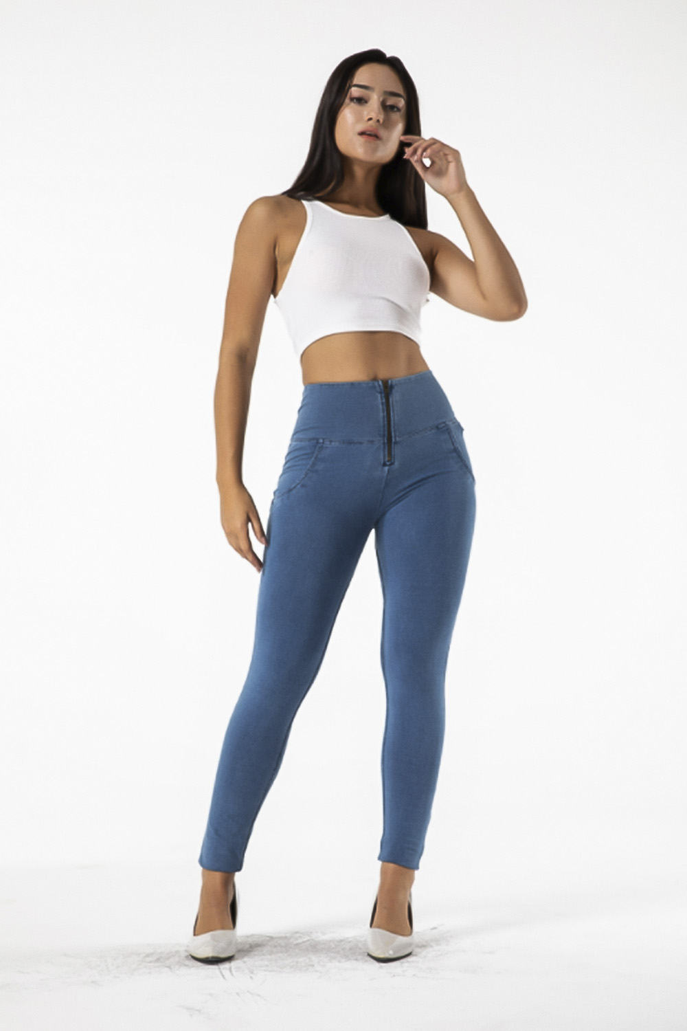 Blue push up jeans - leggings with zipper
