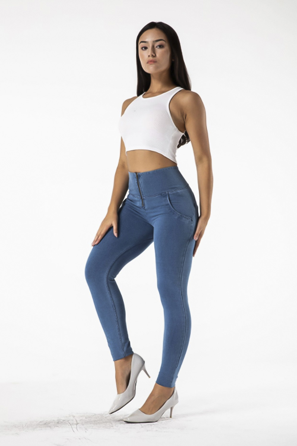 Blue push up jeans - leggings with zipper