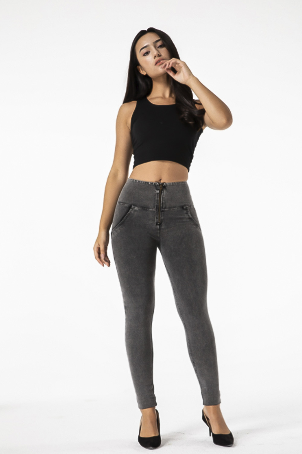Grey push up jeans - leggings with zipper