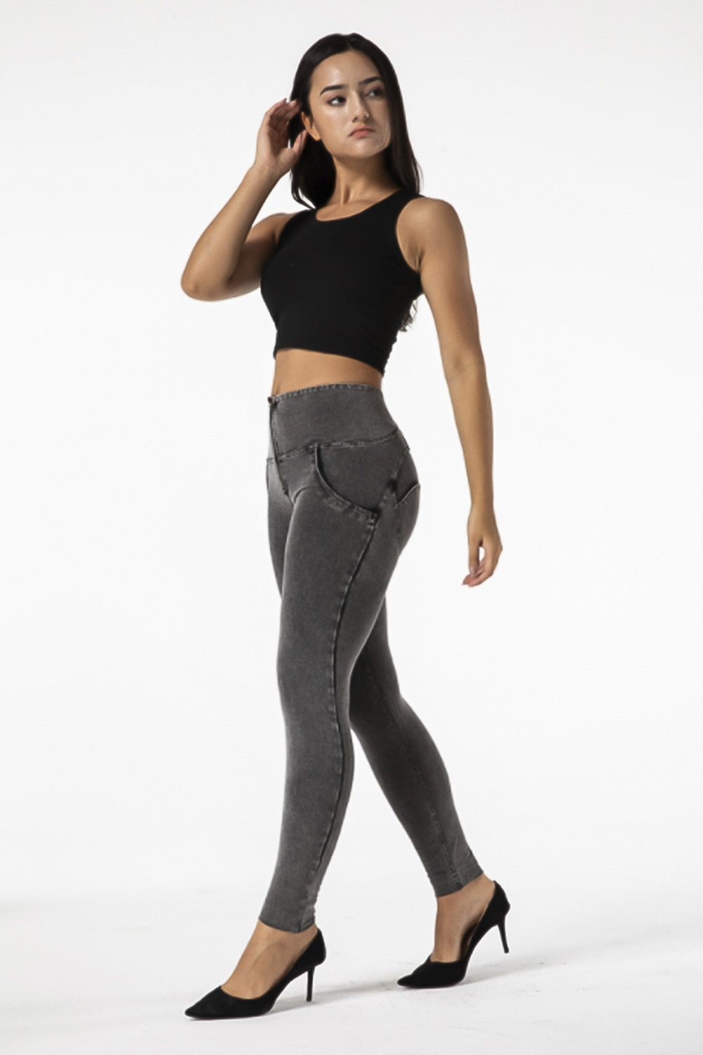 Grey push up jeans - leggings with zipper