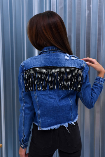 Jean jacket με κρόσσια στην πλάτη