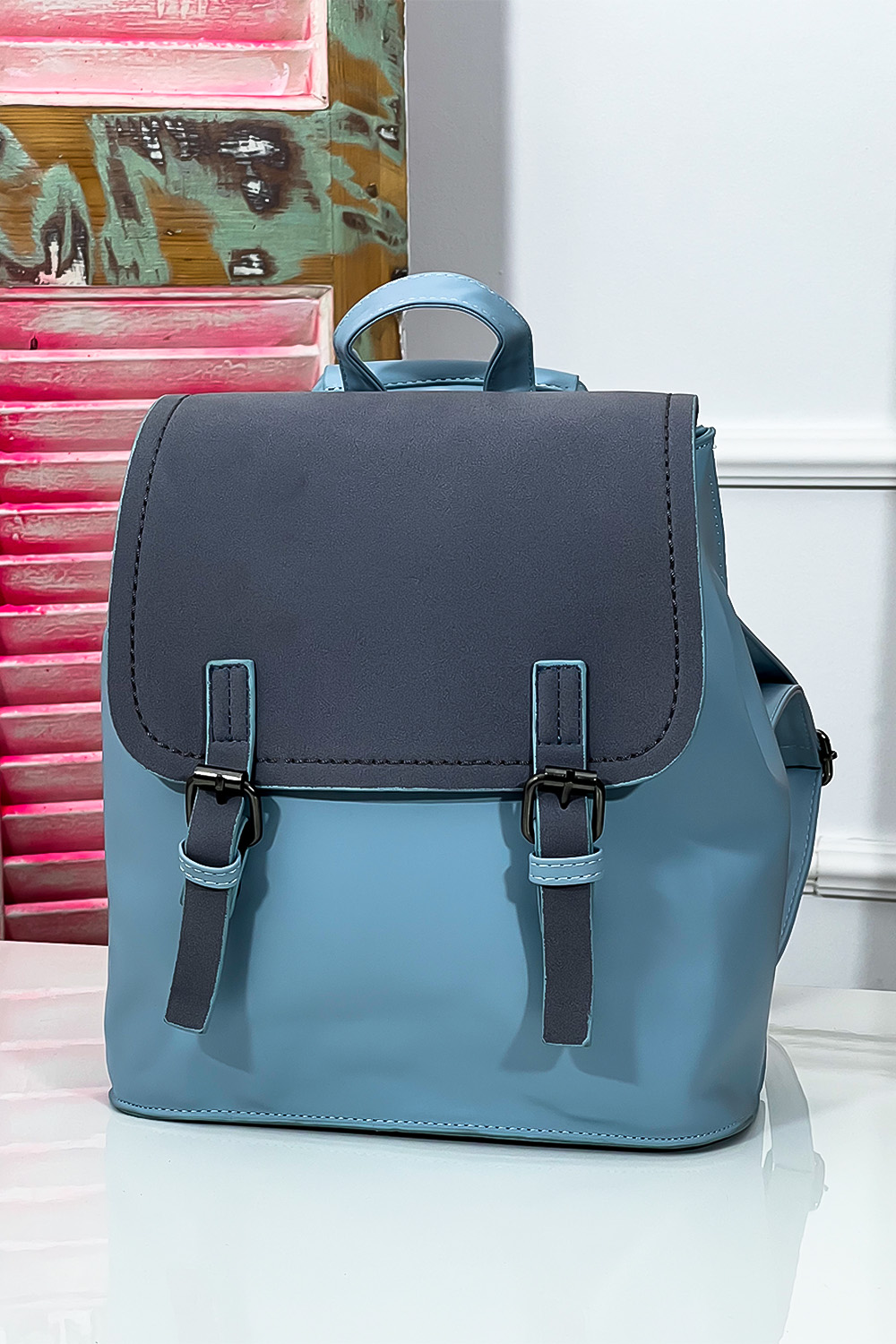Γαλάζιο backpack με suede λεπτομέρεια
