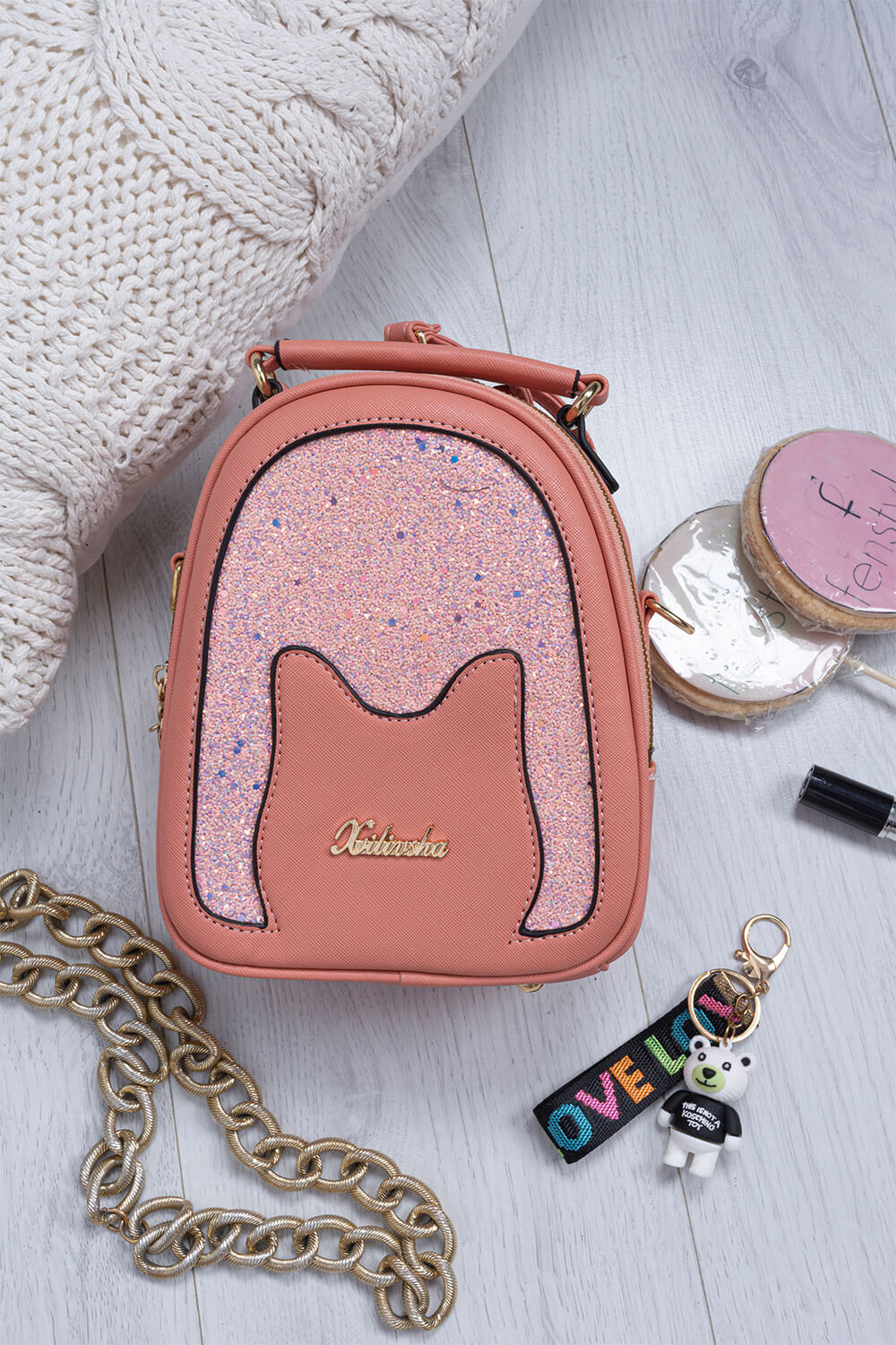 Mini backpack με glitter - ΡΟΔΑΚΙΝΙ 