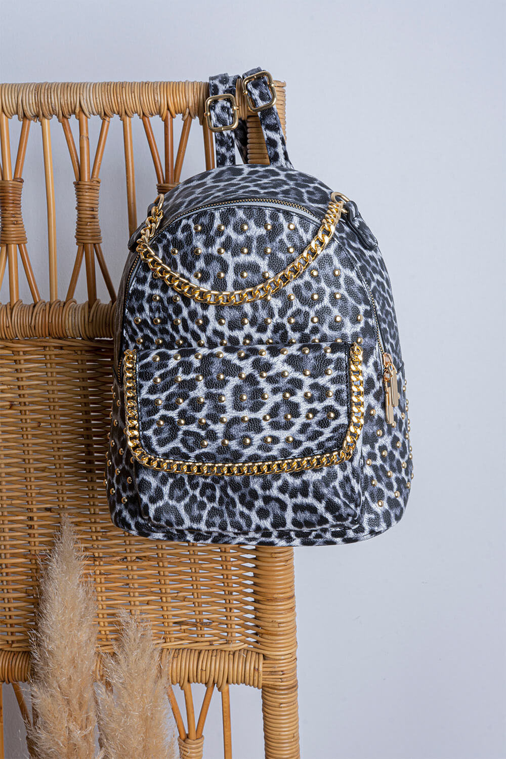 Backpack με leopard σχέδιο - ΜΑΥΡΟ