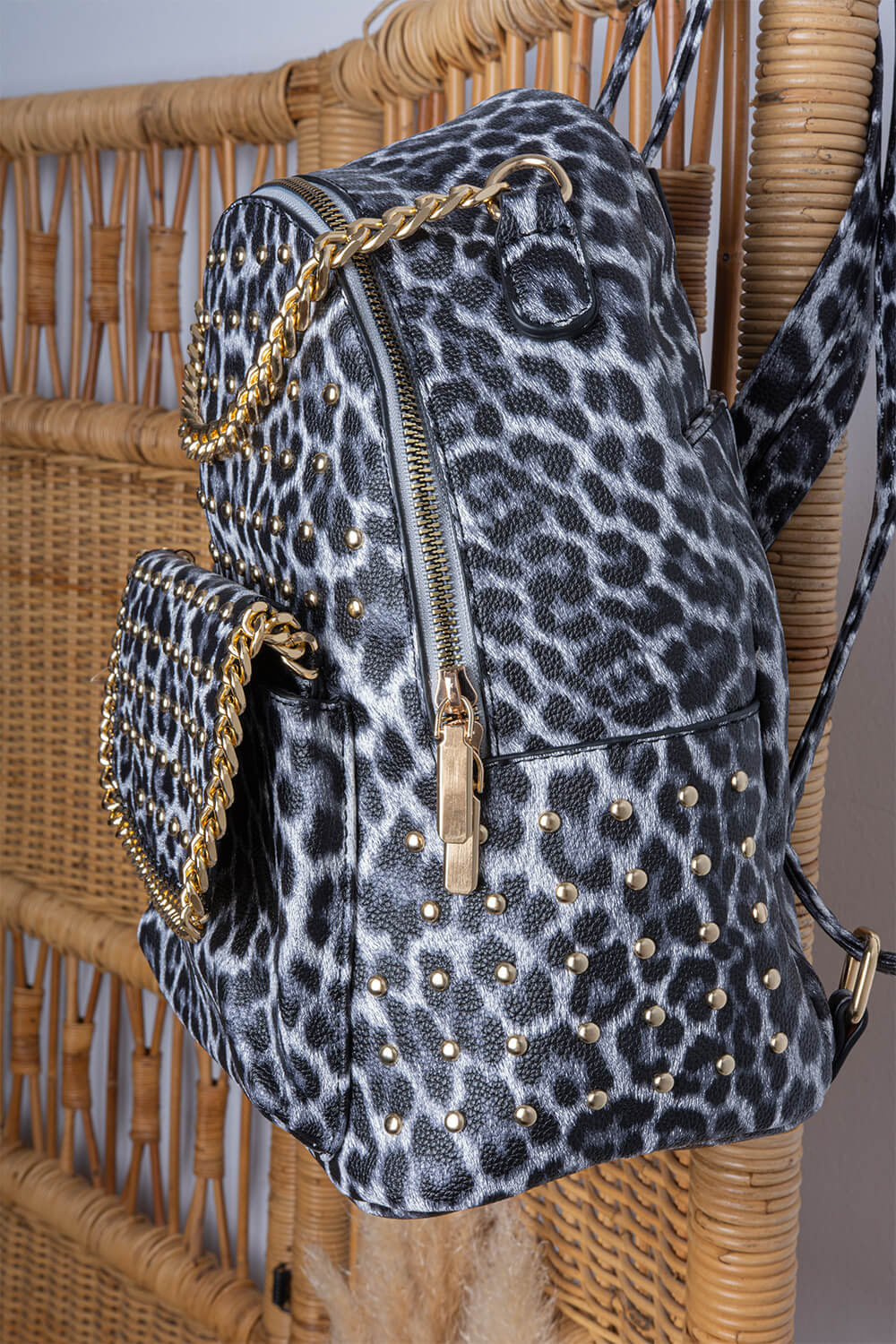 Backpack με leopard σχέδιο - ΜΑΥΡΟ