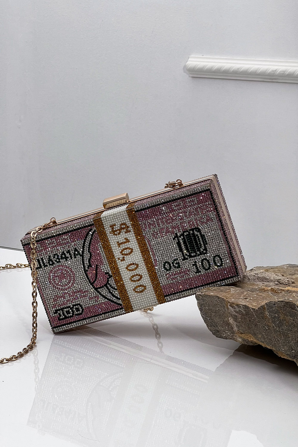 Τσαντάκι με στρας και dollar design - ροζ