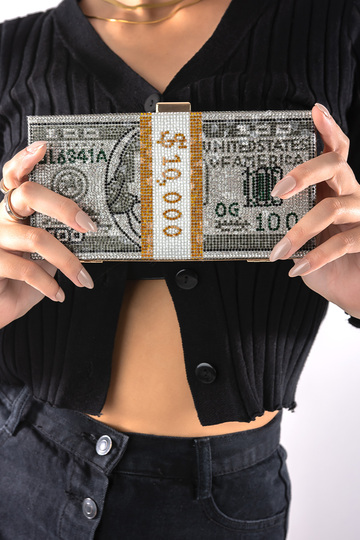 Τσαντάκι με στρας και dollar design - ΓΚΡΙ