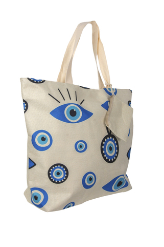 Τσάντα με μπλε σχέδια και πορτοφόλι - ΜΠΕΖ