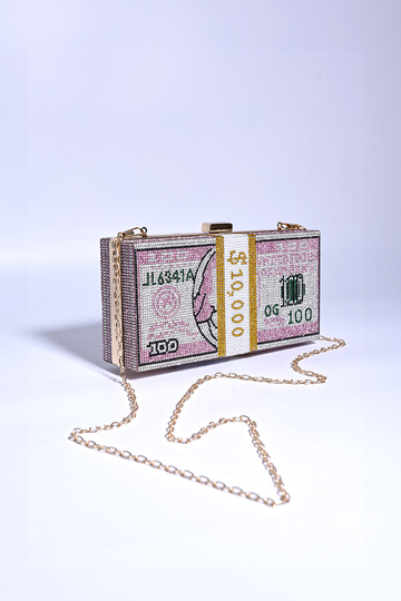Τσαντάκι με στρας και dollar design - ΡΟΖ