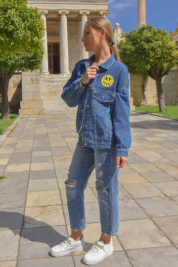 Oversize jean jacket με smile