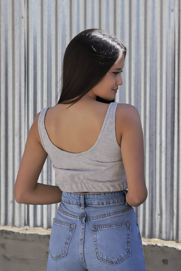 Crop top με λάστιχο - ΓΚΡΙ