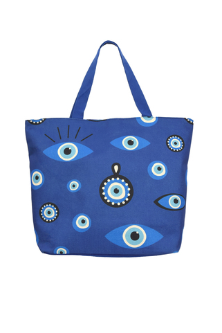 Τσάντα με μπλε σχέδια και πορτοφόλι - ΜΠΛΕ