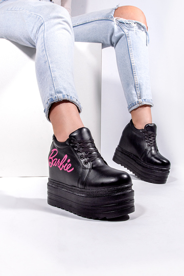 Sneakers δερματίνη με εσωτερικό τακούνι - ΜΑΥΡΟ