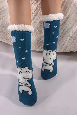 Αντιολισθητικές κάλτσες μονόχρωμες με σχέδιο - ΜΠΛΕ