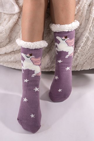Κάλτσες με σχέδιο unicorn και γουνάκι