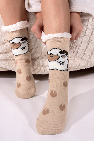 Κάλτσες αντιολισθητικές με σχέδιο προβατάκι - ΜΠΕΖ