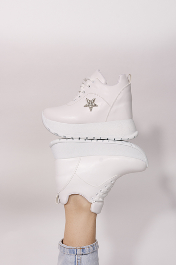 Sneakers με εσωτερικό τακούνι και σχέδιο αστέρι  - ΑΣΠΡΟ