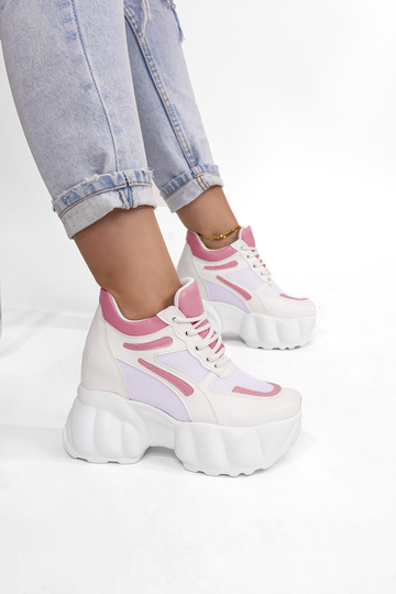 Sneakers με εσωτερικό τακούνια και σχέδιο ραφές - ΡΟΖ