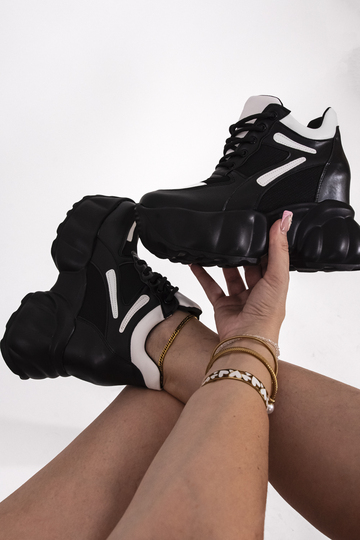 Sneakers με εσωτερικό τακούνια και σχέδιο ραφές - ΜΑΥΡΟ/ΑΣΠΡΟ