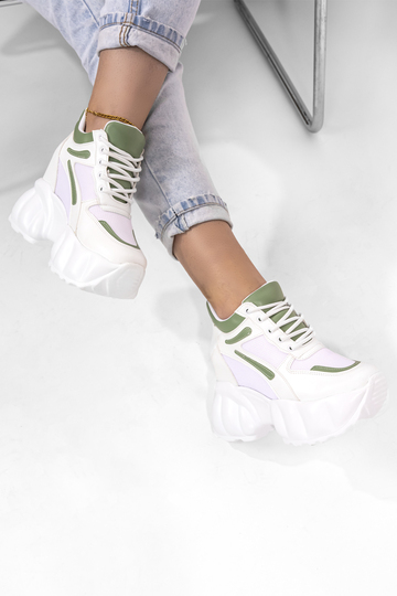 Sneakers με εσωτερικό τακούνια και σχέδιο ραφές - ΠΡΑΣΙΝΟ