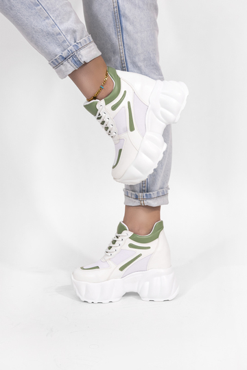 Sneakers με εσωτερικό τακούνια και σχέδιο ραφές - ΠΡΑΣΙΝΟ