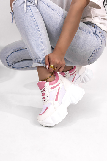 Sneakers με εσωτερικό τακούνια και σχέδιο ραφές - ΡΟΖ