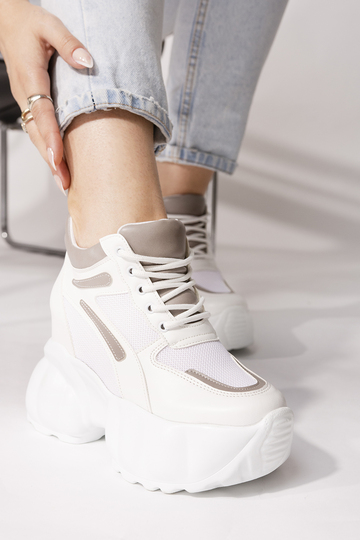 Sneakers με εσωτερικό τακούνια και σχέδιο ραφές - ΓΚΡΙ