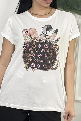 T-shirt με στάμπα accessories - ΦΟΥΞΙΑ