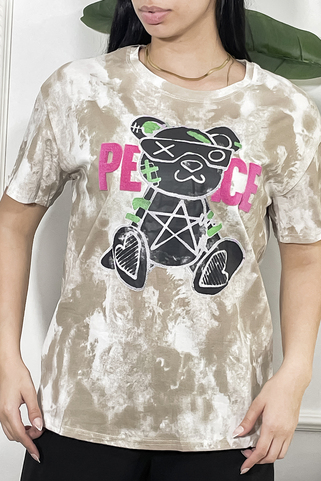T-shirt με σχέδιο PEACE αρκου΄δάκι - ΜΠΕΖ