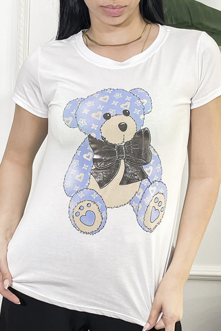 T-shirt με print αρκουδάκι - ΓΑΛΑΖΙΟ