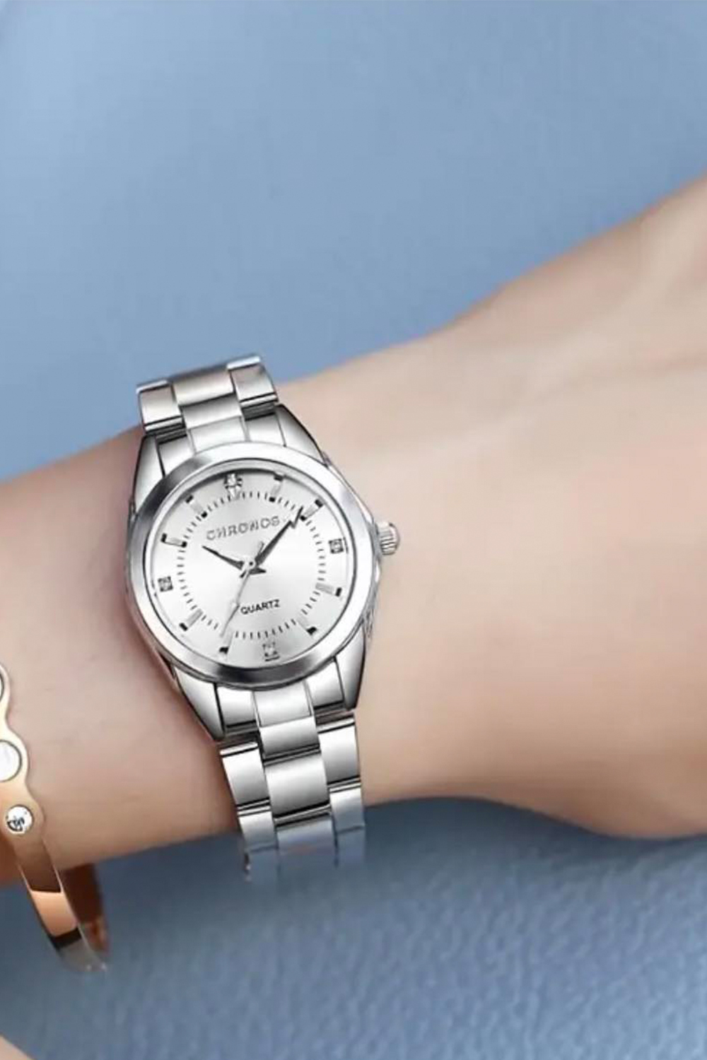 Κρυστάλλινο κομψό στρογγυλό ρολόι χαλαζία, αδιάβροχο, με δείκτη από κράμα
