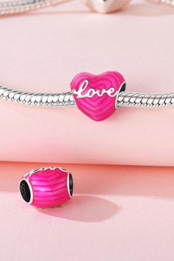 Μενταγιόν Σύμβολο Ροζ Καρδιάς με Επιγραφή "Love" - Silver - S925