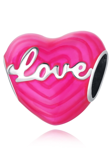 Μενταγιόν Σύμβολο Ροζ Καρδιάς με Επιγραφή "Love" - Silver - S925