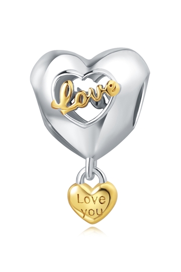 Μενταγιόν Σύμβολο Καρδιάς με "Love" και Κρεμαστό "Love You" - Silver - S925