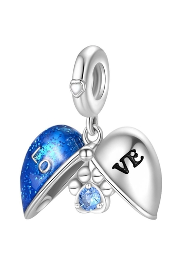Σύμβολο Καρδιάς "Love" με Μπλε Γκλίτερ και Κρύσταλλο - Silver Plating