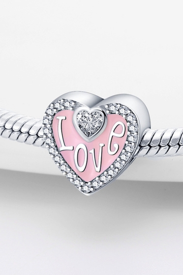 Σύμβολο Ροζ Καρδιάς με "Love" και Κρυστάλλινο Πλαίσιο - Silver Plating