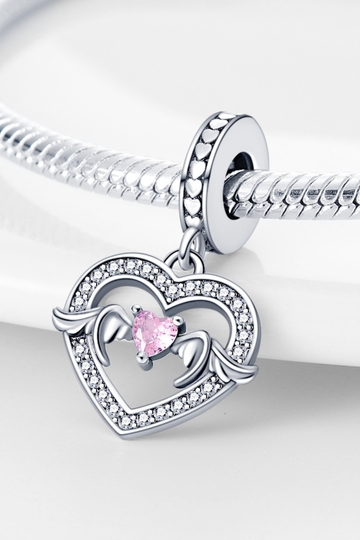 Σύμβολο Καρδιά με Φτερά και Ροζ Κρύσταλλο - Silver Plating