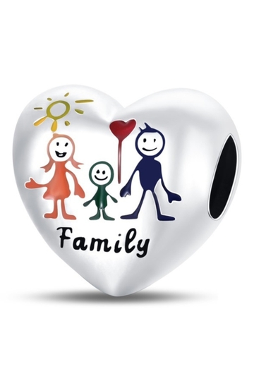 Σύμβολο Καρδιά "Family" με Χρωματιστό Σχέδιο - Silver Plating