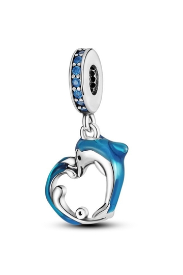Σύμβολο Δελφίνι με Μπλε Σμάλτο και Ζιργκόν - Silver Plating