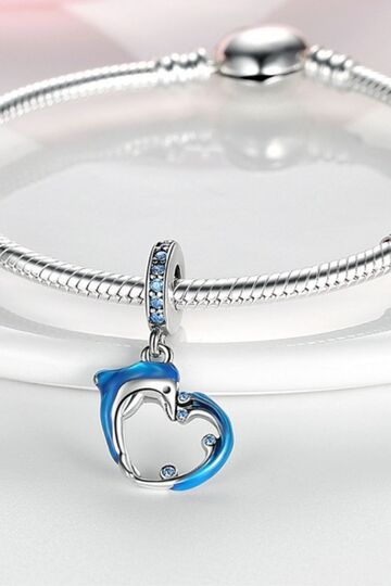 Σύμβολο Δελφίνι με Μπλε Σμάλτο και Ζιργκόν - Silver Plating