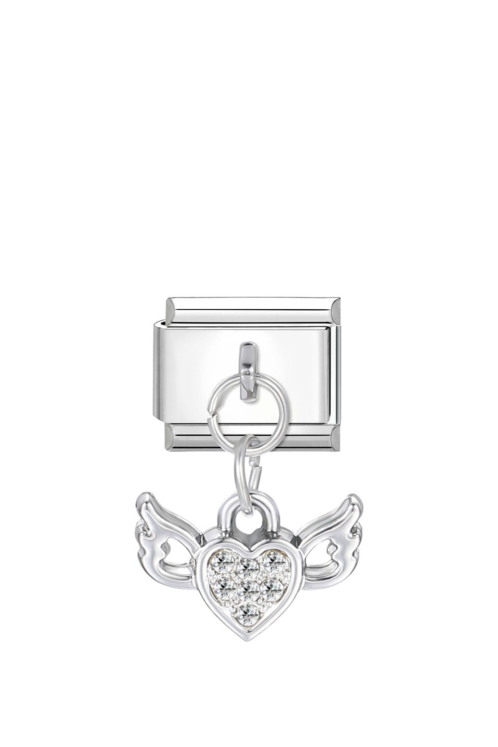 Ασημί Charm "Φτερωτή Καρδιά με Κρύσταλλα"